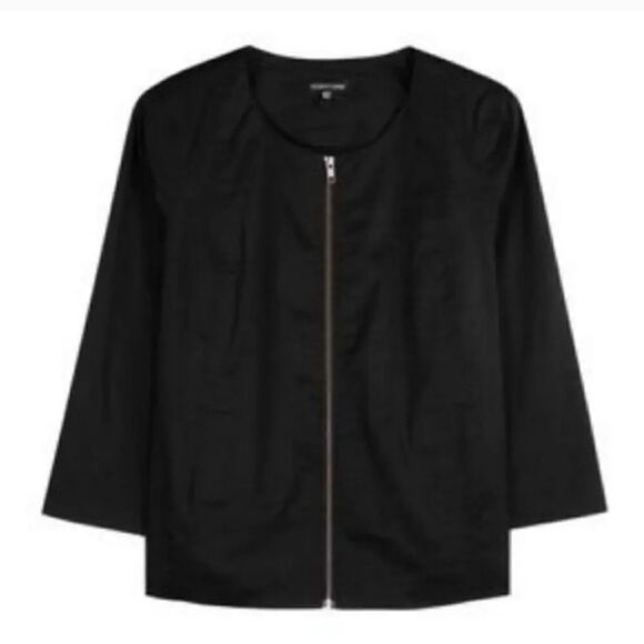 Eileen Fisher Polished Silk Blend Lined Zip Jacket in Black Size Small - Picture 3 of 11